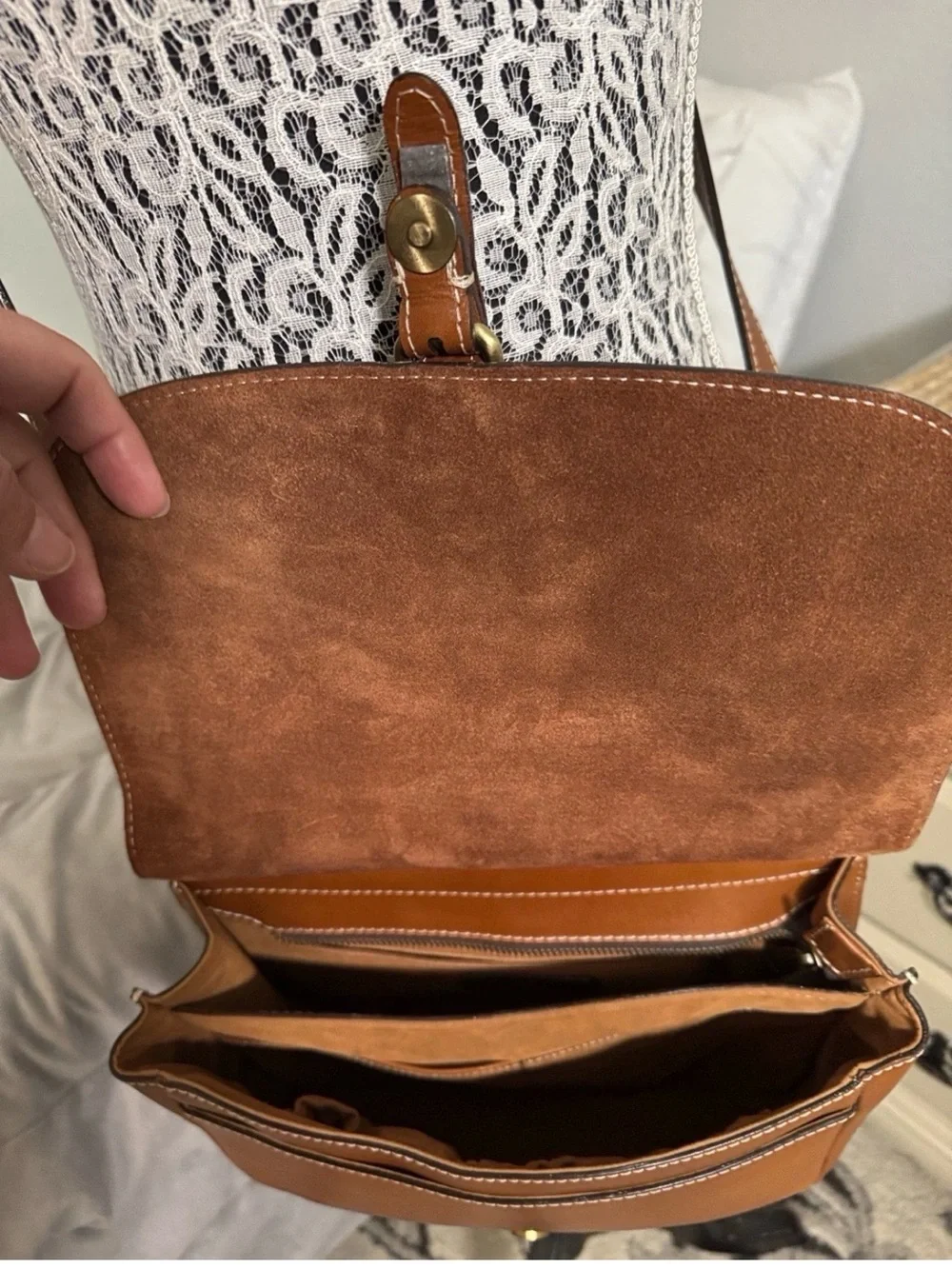 Patricia Nash Saddle Crossbody Bag in Cognac Brown